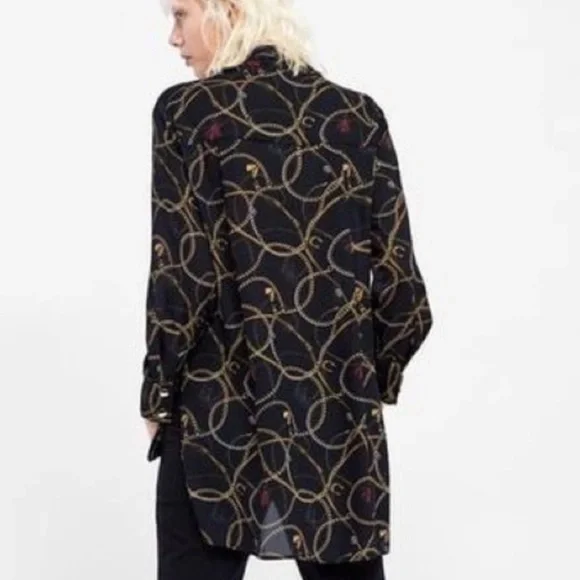 Zara Chain Tassel Horse & Jewel Pattern Tie Neck Tunic XL - Picture 2 of 11